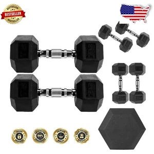 Rubber Encased 25lb Dumbbell Pair - Durable Home Gym Essential - Picture 1 of 8