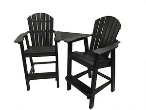 Phat Tommy Tall Adirondack Chairs Set of 2, Poly Outdoor Bar Stools with Table - Picture 1 of 38
