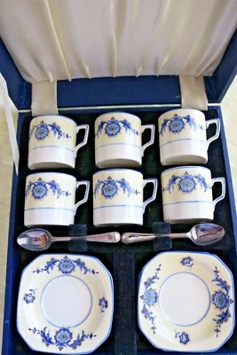 Juego de espresso Tudor Ware Longton Staffs 18 piezas 6 tazas/platillos/cucharas y estuche Foto 1 de 4