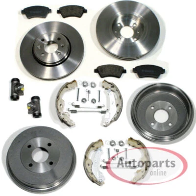 Bremsscheiben + Beläge vorne + Bremstrommeln + Zubehör hinten für Ford Fiesta VI