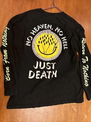 Camiseta Masculina Rara Antiga FLYING COFFIN Manga Longa "Just Death" Preta Desbotada Tamanho G - Imagem 1 de 4