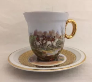 Vintage C P Limoges Cup and Saucer Set decorated with Hunting Scene #1 - Picture 1 of 7