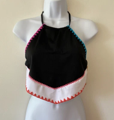 Hobie Black White High Neck Halter Tie Bikini Top XS - Image 1 of 4