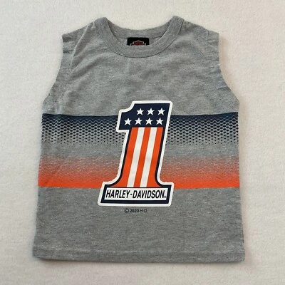 Harley Davidson 灰色背心 骑行者 肌肉 T 恤 学步儿童 尺寸 2T 星条 #1 — 第 1/4 张图片