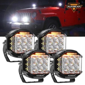 AUXBEAM 4PCS 4" LED Pods Driving Side Shooter w/ Amber DRL For Dodge Ram 1500 - Picture 1 of 12