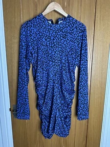 Bimba Y Lola Leopard Print Blue Mini Robe Dress Long Sleeve Size L NWT - Picture 1 of 11