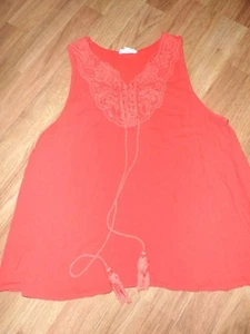 LARGE ~ orange tank top blouse ~ cotton lace / tie up front - Picture 1 of 7