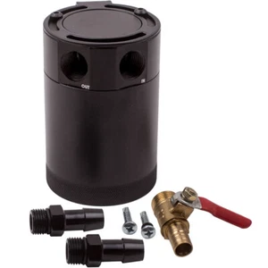 Baffled Aluminum Oil Catch Can 2 Port Oil Catch Tank Reservoir Universal Black - Picture 1 of 11