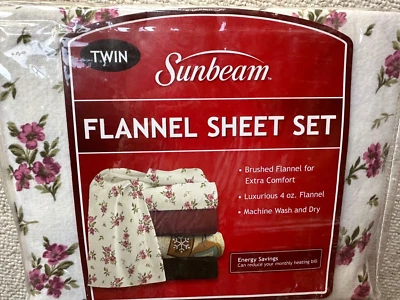 Juego de sábanas dobles Sunbeam 100 % algodón franela cepillada 3 piezas, patrón rosa NUEVO Foto 1 de 4