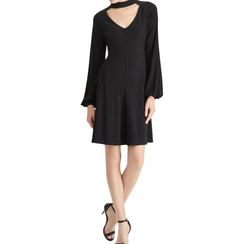 NUEVO AMERICAN LIVING Para Mujer Negro Gargantilla Cuello en V Ajuste y Acampanado Vestido TEDO Foto 1 de 1