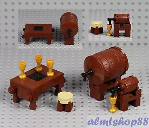 LEGO - 2x Wine Barrel on Stand w/ Table Kegs Goblets Tap Drink Minifigure Castle - Picture 1 of 1