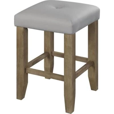 ACME Charnell Faux Leather Counter Height Stool in Gray and Oak Set of 2 - Image 1 of 4