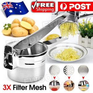 Potato Ricer Masher Fruit Press With 3 Discs Professional All Stainless Steel AU - Picture 1 of 10