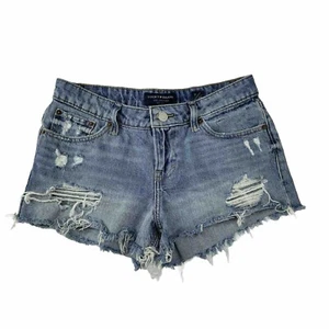 Lucky Brand The Cut Off Jean Short Size 0 25 Raw Hem Blue Denim Mid Rise - Picture 1 of 8