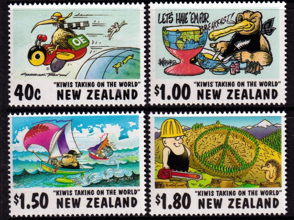 Nueva Zelanda 1997 Caricaturistas 'Kiwis Taking the World' Juego Completo MNH 1472-75 Foto 1 de 1
