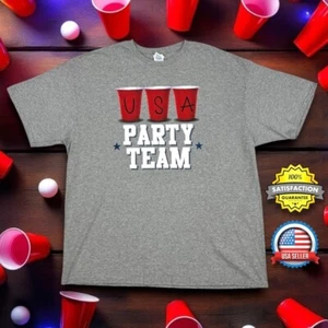 ADULT 2XL Patriotic USA Party Team T-Shirt Graphic Tee Beer Pong Gray Preshrunk - Picture 1 of 13