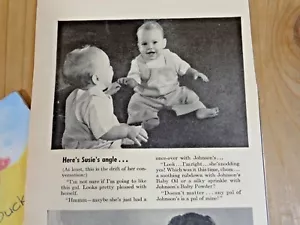 Revista de aceite y polvo para bebé Johnsons impresión publicitaria 1943 Segunda Guerra Mundial ángulo de Susie - Imagen 1 de 3