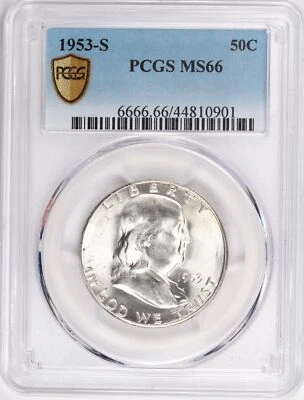 1953-S Franklin Half Dollar PCGS Certified MS66 Blast White and Beautiful-901 - Image 1 of 2