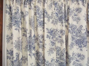 Vintage Vorhänge 1940er blau Toile Chintz Baumwolle 70" lang 2 Paneele ungefüttert - Bild 1 von 10