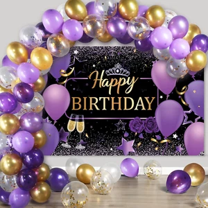 Purple and Gold Birthday Party Decorations Purple Gold Confetti Balloons Kit Hap - Picture 1 of 7