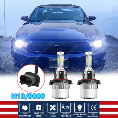 2pc 9008 LED Headlight High/Low Beam Bulbs Kit 6000K For Ford Mustang 2005-2012 - Imagem 1 de 4