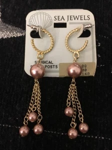 Sea Jewels Gold And Pink Pearl Fashion Earring - Picture 1 of 1
