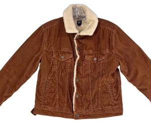 Gap Jacket Boys L Brown Corduroy Collared Sherpa Lined Front Button Excellent Co - Picture 1 of 15