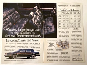 1989 Chrysler New Yorker Fifth Avenue Two Page Print Ad Legroom - Picture 1 of 3