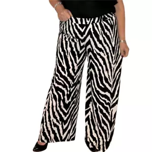 ROCKTHOSECURVES DAMEN PALAZZOHOSE SCHWARZ WEISS ZEBRA ELASTISCHER BUND - Bild 1 von 3
