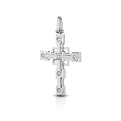 CROCE BATTESIMO O DA UOMO ORO BIANCO E DIAMANTI CIONDOLO UOMO ORO E DIAMANTI - Immagine 1 di 3