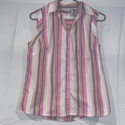 Camisa de ciervo blanca sin mangas a rayas con botones calce relajado camisa de vestir chaleco a cuadros Foto 1 de 4