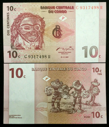 Congo 10 Centime 1997 Banknote World Paper Money UNC Currency Bill Note Cover