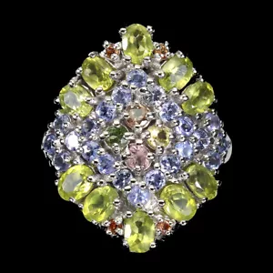 Summer 925 Silver Ring Oval Peridot Sapphire Tanzanite Tourmaline Gemston 8.5 - Picture 1 of 10