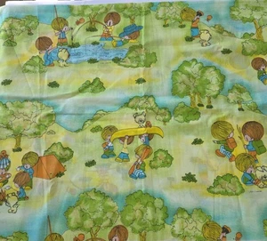 38" X 33"Vintage Retro 70s Fabric Kids Camping Drawing Board Greeting Cards  - Picture 1 of 10