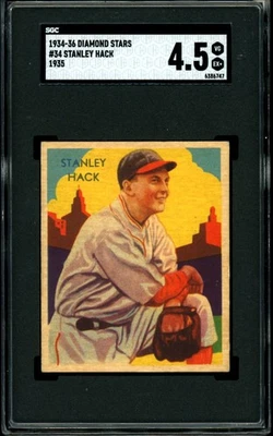 1934-36 Diamond Stars Baseball #34 Stanley Hack Rookie 1935 SGC 4.5 Chicago Cubs - Image 1 of 2