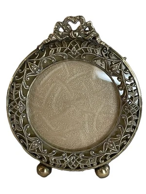 Antique Round Brass Frame Filigree Small 3.25" X 2 1/2"" - Image 1 of 4