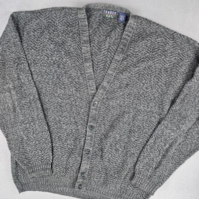 Trader Bay Cardigan Sweater Mens XL Gray Chevron Knit Button Front Made USA - Image 1 of 4
