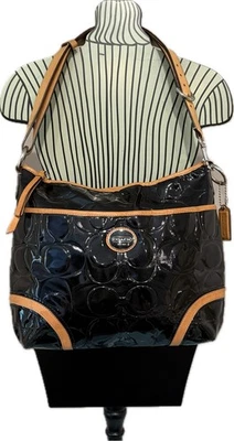Coach F20022 Signature Enamel Cowhide Blend Hobo Shoulder Bag Black - Image 1 of 4