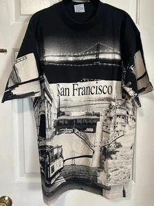 Vintage XL Robin Samuel San Francisco CA All Over Print Single Stitch T Shirt - Picture 1 of 11