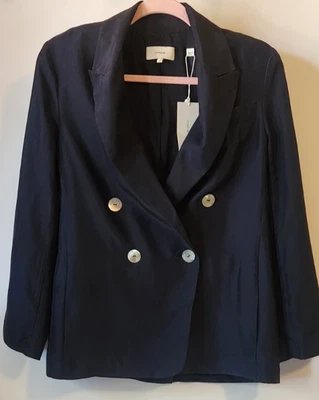 NEW VINCE Drapey Silk Blazer Size 0 Office Blue Navy $545 Button Professional  - Image 1 of 4