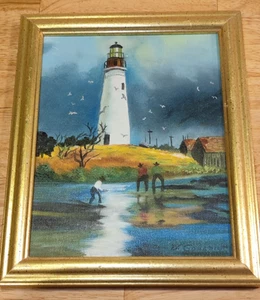 Port Isabel Lighthouse Framed Oil Painting On Canvas By Veadth Goodnight 1992 - Picture 1 of 4