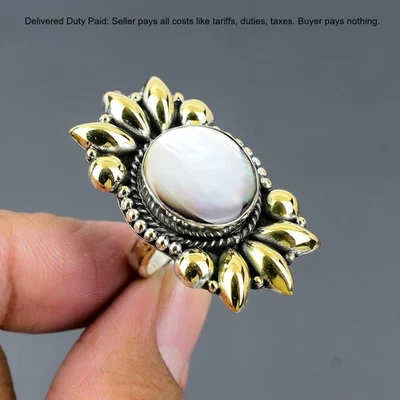 Cyber Monday Deal Mother Of Pearl Stone Sterling Silver Stackable June New Ring - Image 1 of 4