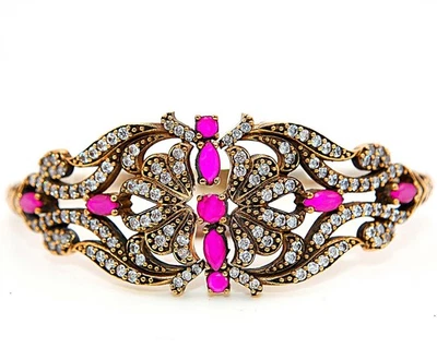 Ottoman Empire Style 7CT Treated Ruby & Topaz 925 Sterling Silver Bracelet PT1 - Image 1 of 3