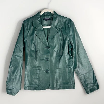 Chadwicks of Boston Leather Jacket Womens Size 12 Green Blazer Y2K 90s Lined - Image 1 of 4