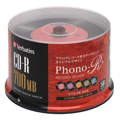 Verbatim CD-R record design 700MB 50 sheets color MIX Phono-R SR80FHX50SV7 NEW - Image 1 of 4