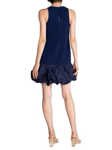 Trina Turk Bubble-Hem Halterneck Mini Dress Women’s 4 Ink Blue Peplum Bamboo - Picture 1 of 8