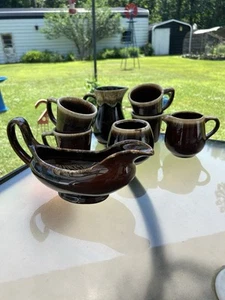 Hull, McCoy, Roseville, Pottery USA Brown Drip Glazed Dishes Set Of 8 Vintage - Picture 1 of 14