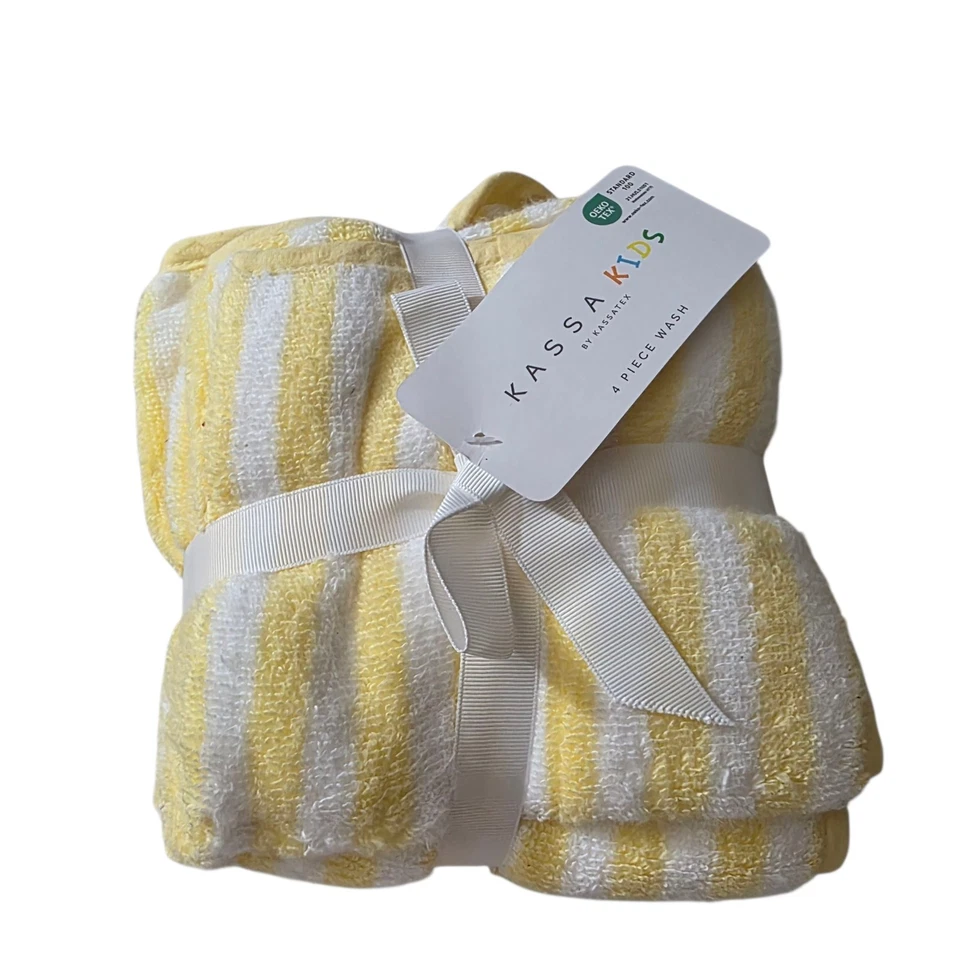 Juego de 4 paños de lavado Kassa Kids Baby Kassatex 100 % algodón rayas amarillas blancas Foto 1 de 1