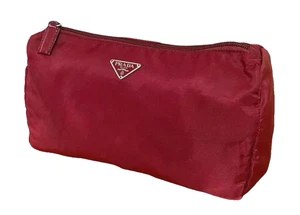 PRADA Kosmetiktasche Accessoire Case Mini Clutch Tessuto Nylon rot Dreieck Logo - Bild 1 von 17