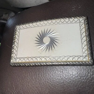 Vtg Rodeo~Western Silver Cream Rectangle Etched Star Burst Sphere Belt Buckle - Picture 1 of 4
